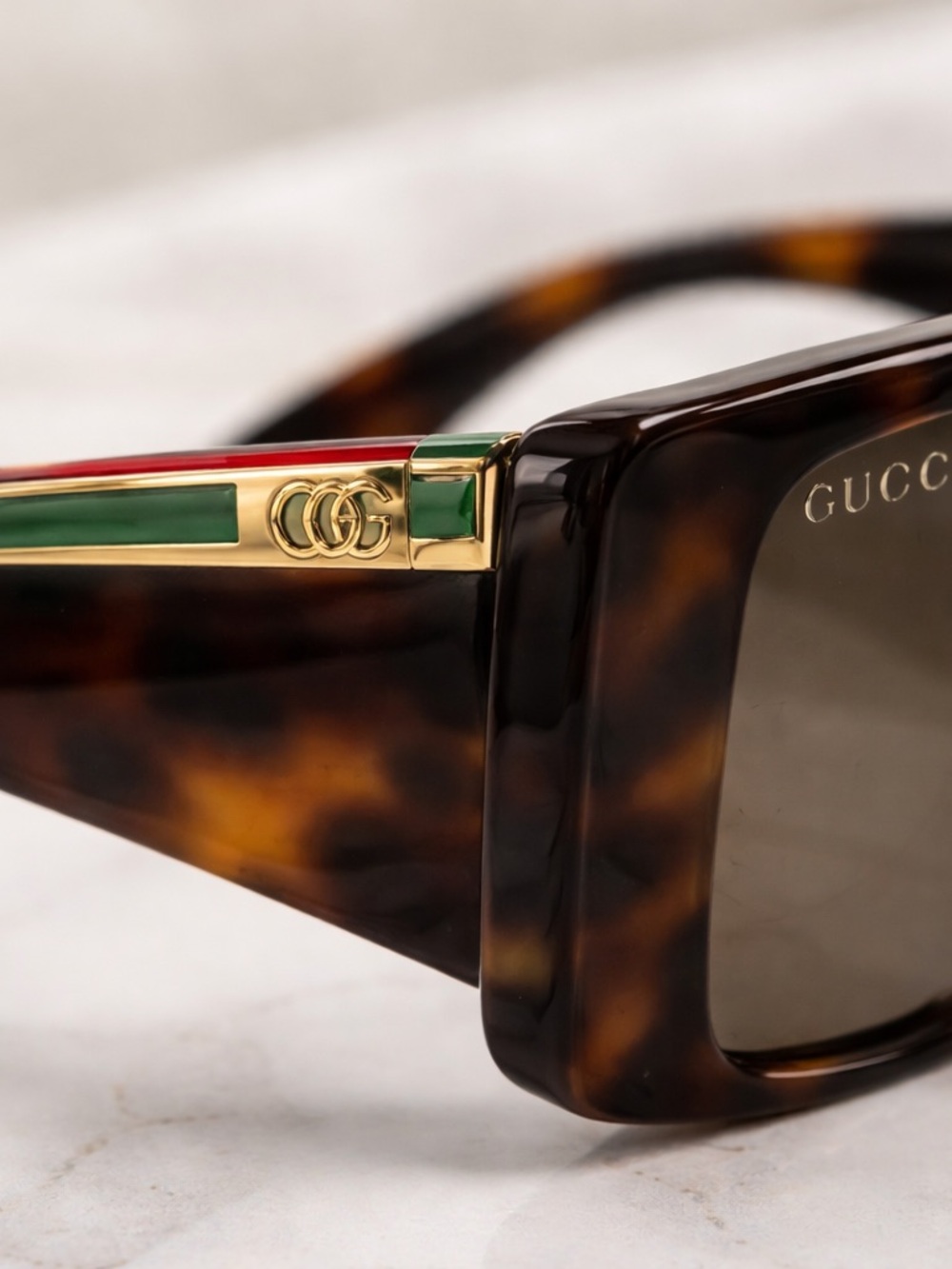 Gucci Rectangular Tortoiseshell Sunglasses - Brown - Picture 4 of 5